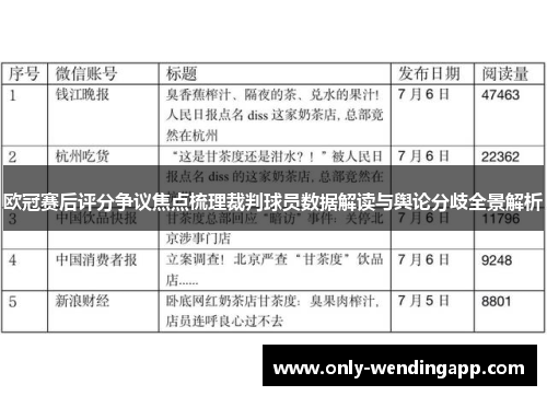 欧冠赛后评分争议焦点梳理裁判球员数据解读与舆论分歧全景解析